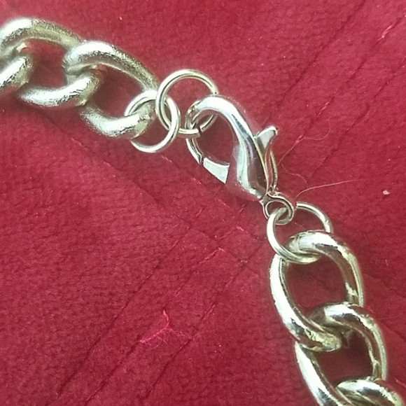 Bracelet silver tone iron curb chain New Mens Unisex large 9" - Picture 2 of 2